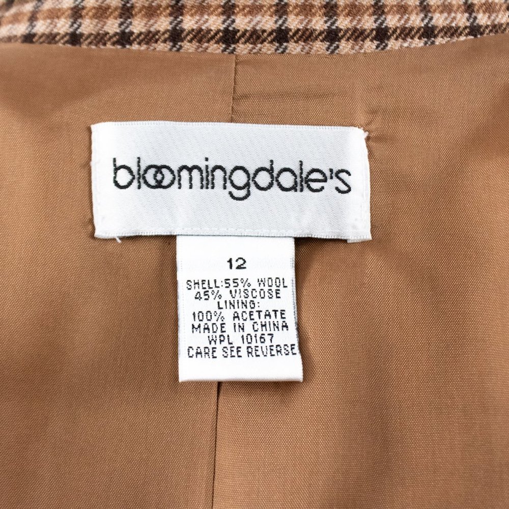 Vintage 90s M Wool Plaid Blazer Skirt Suit Brown - Picture 15 of 16